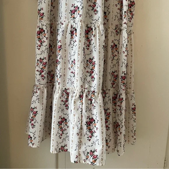 MELLODAY White Floral Ruffled Smocked Dress with Red and Green Accents - Picture 9 of 9